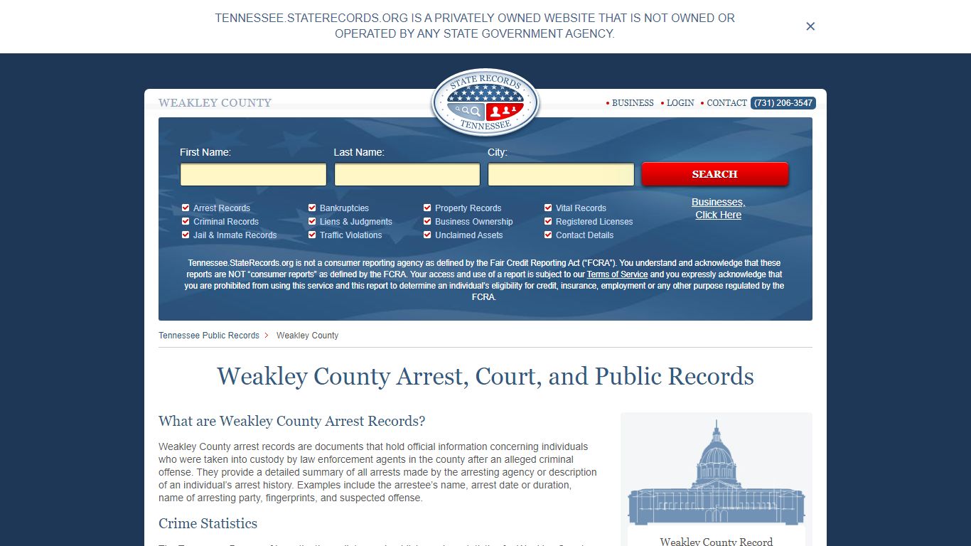 Weakley County Arrest, Court, and Public Records