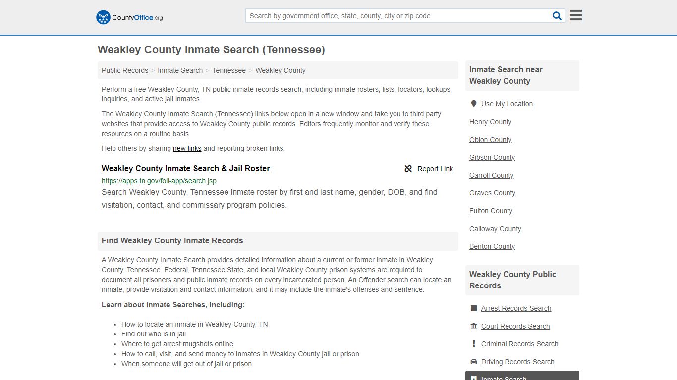 Inmate Search - Weakley County, TN (Inmate Rosters & Locators)