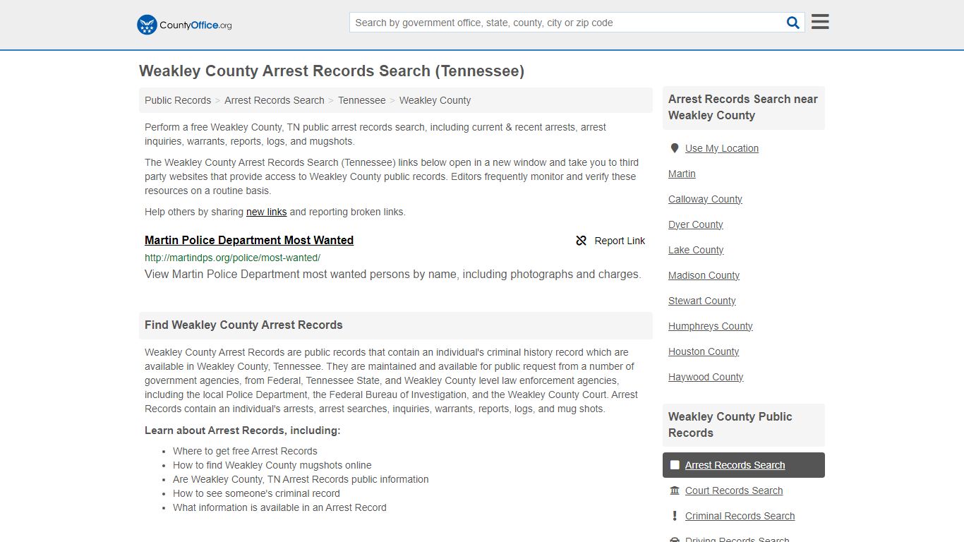 Arrest Records Search - Weakley County, TN (Arrests & Mugshots)